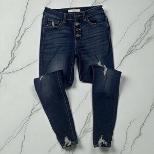 Kancan Chelsea High Rise Super Skinny Jeans 3/25 Chewed Hem Exposed Button Fly